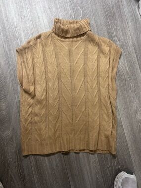 SHEIN Camel Cable Knit Sleeveless Turtleneck Sweater